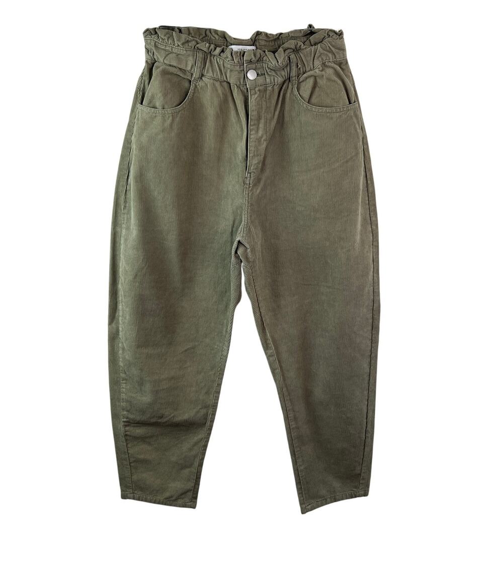 ZARA Green Corduroy Pant High Rise Tapered Leg Regular Fit Casual Zip Fly Size 8